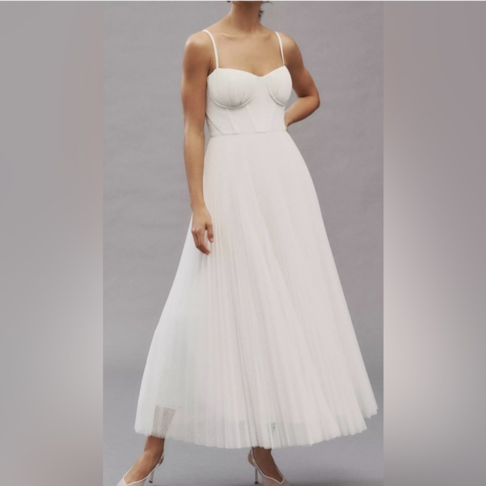 Hutch Amara Corset Pleated Tulle Fit & Flare Midi Dress